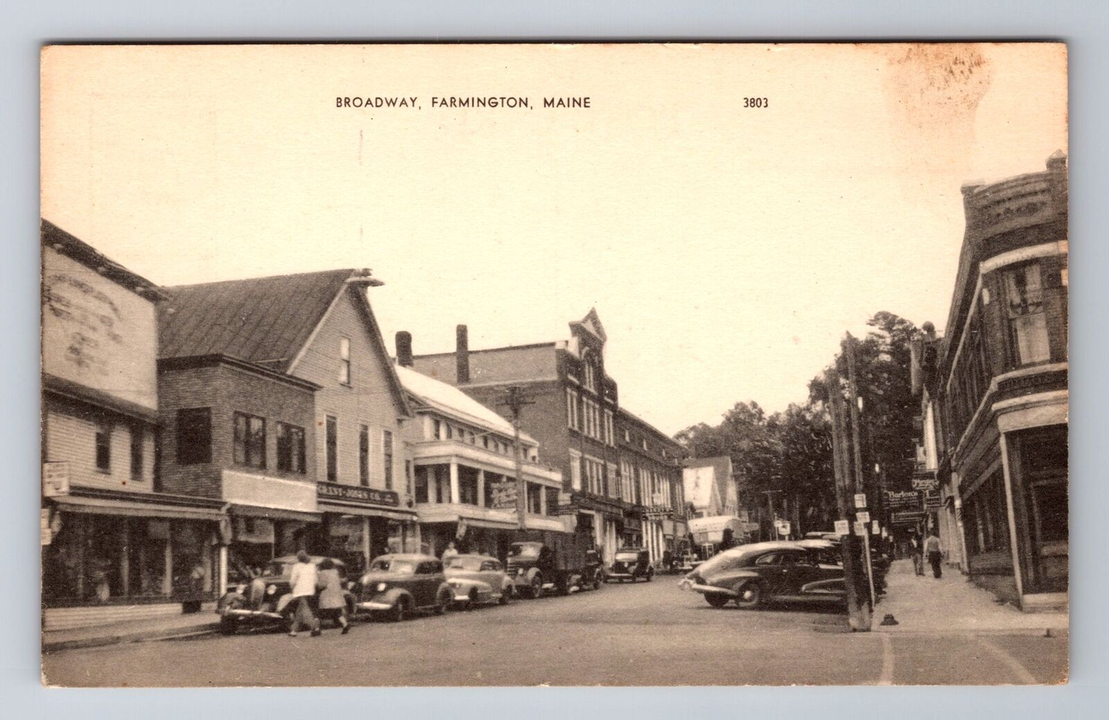 Farmington ME-Maine, Broadway, Main Business Section, Antique Vintage Postcard