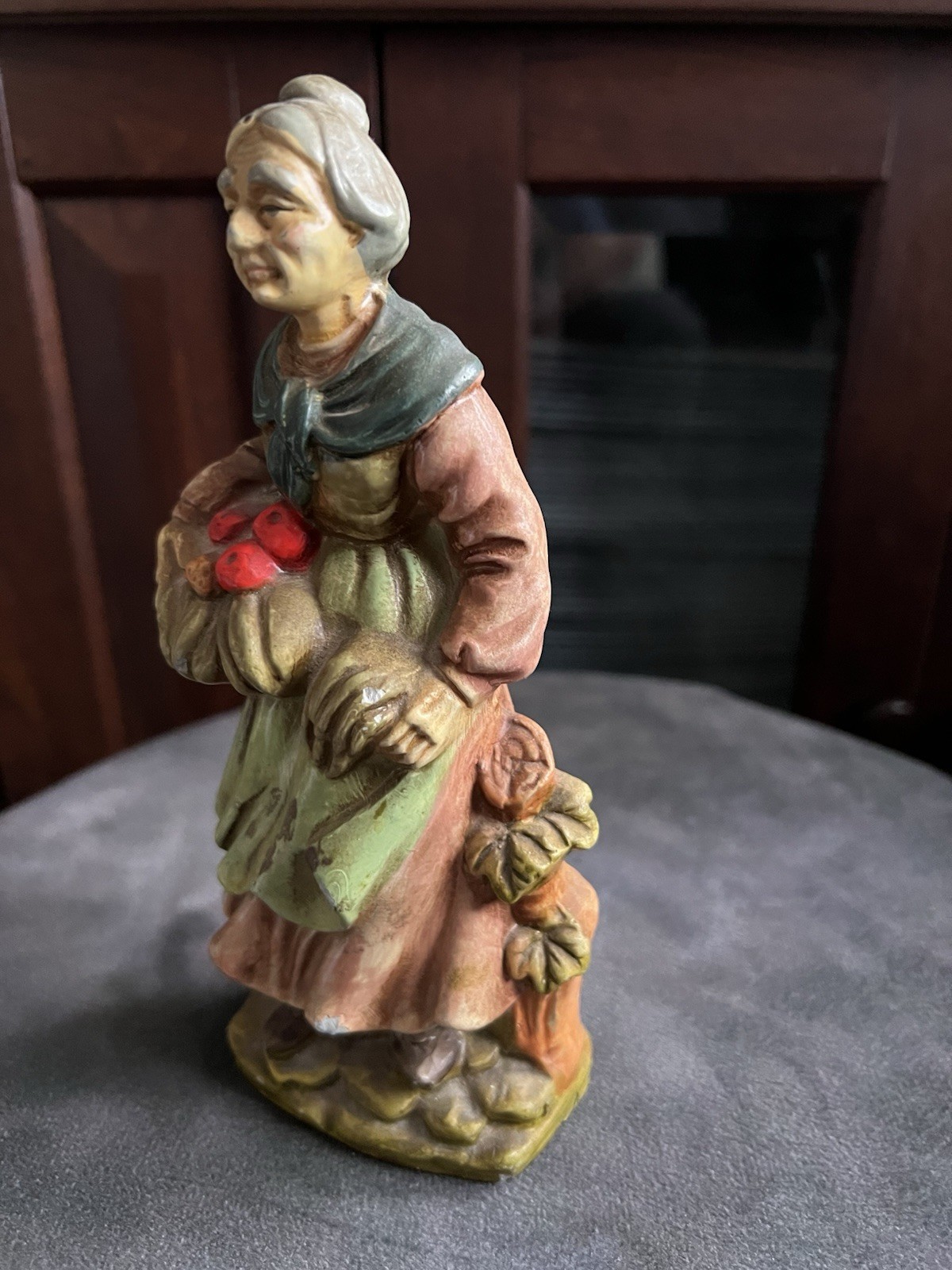 Vintage Rossini Japan Ceramic Figurine Elderly Woman Basket of Apples