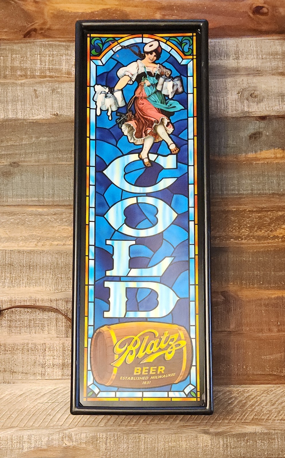 Vintage Blatz Valerie Faux Stained Glass Lighted Beer Sign Large 28\ Vintage Blatz Valerie Faux Stained Glass Lighted Beer Sign Large 28\