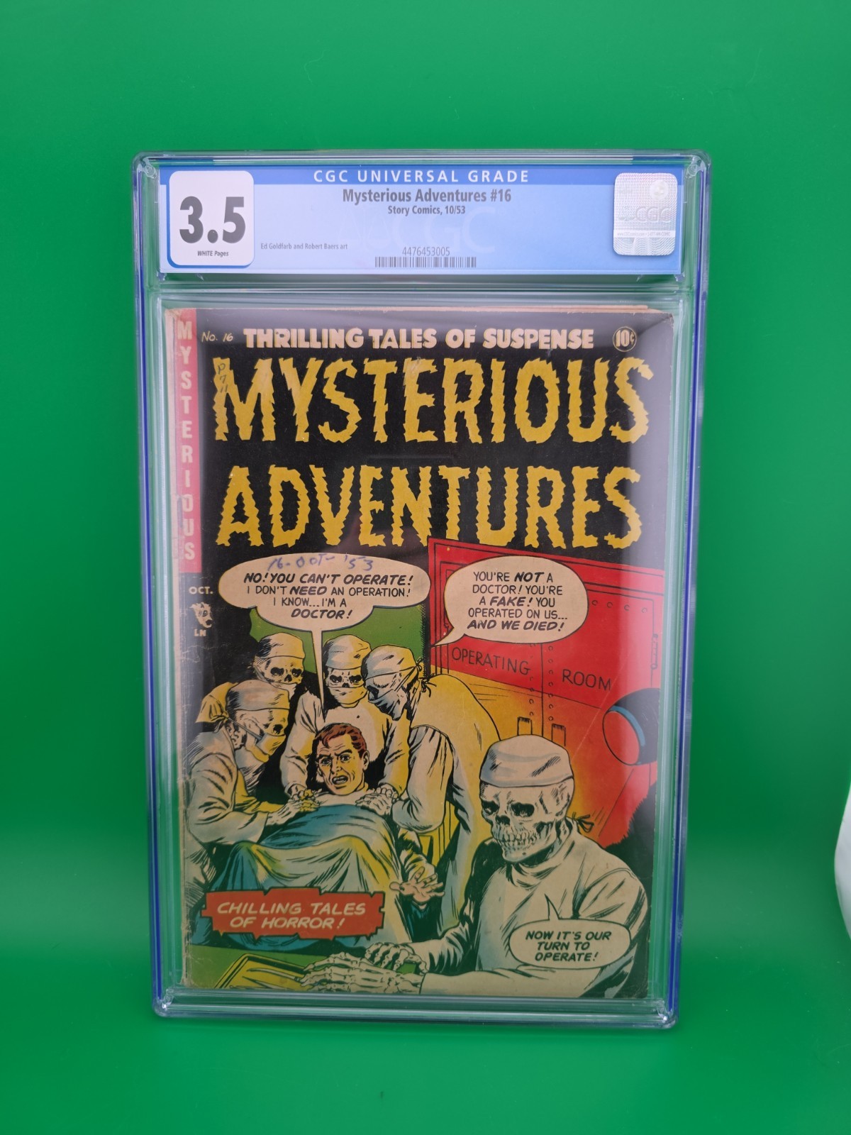 Mysterious Adventures #16 CGC 3.5 Story Comics 1953 Pre Code Horror Skeleton PCH