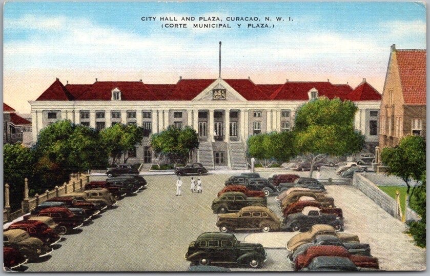 City Hall and Plaza Curacao Netherlands West Indies Cars Postcard City Hall and Plaza Curacao Netherlands West Indies Cars Postcard