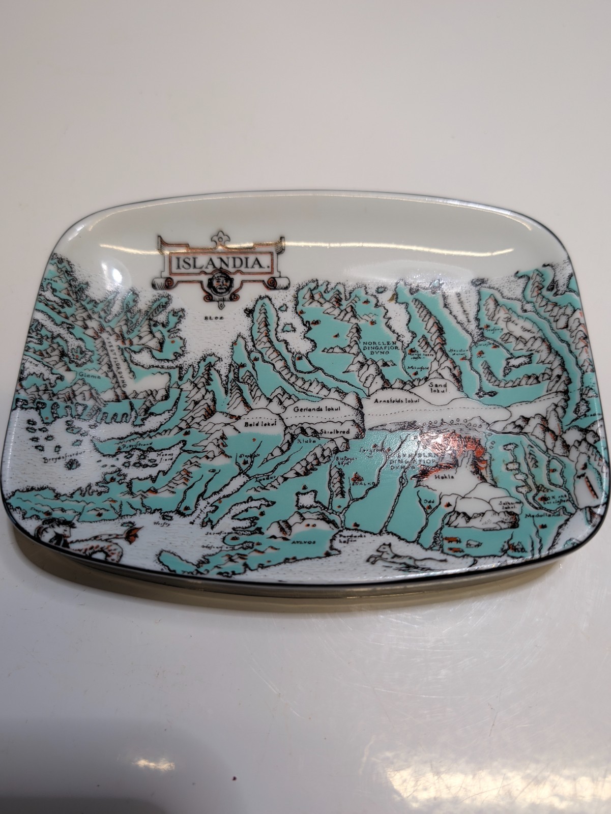 Vintage Rörstrand Sweden Islandia Map Porcelain Tray Ashtray Wall Plaque 3333