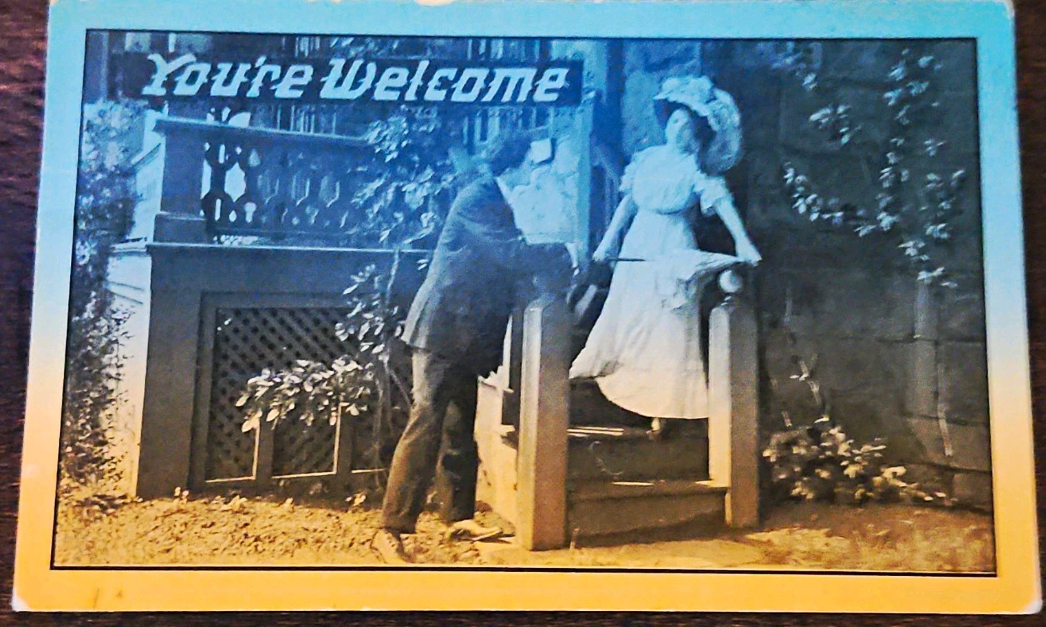 You're Welcome, Romance Couple RPPC Postcard Posted 1911 Stamp Posted