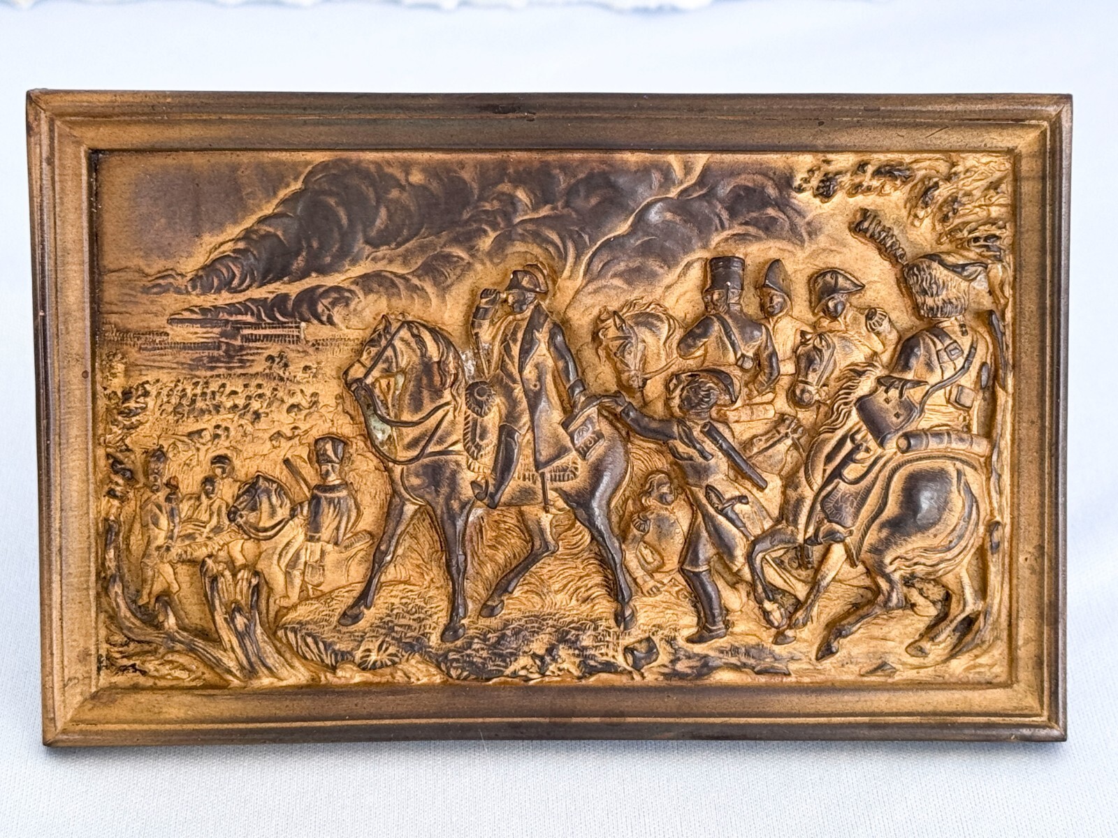 19th C Gilded Bronze Plaque France Napoleon Wagram Battle Waterloo Battle War