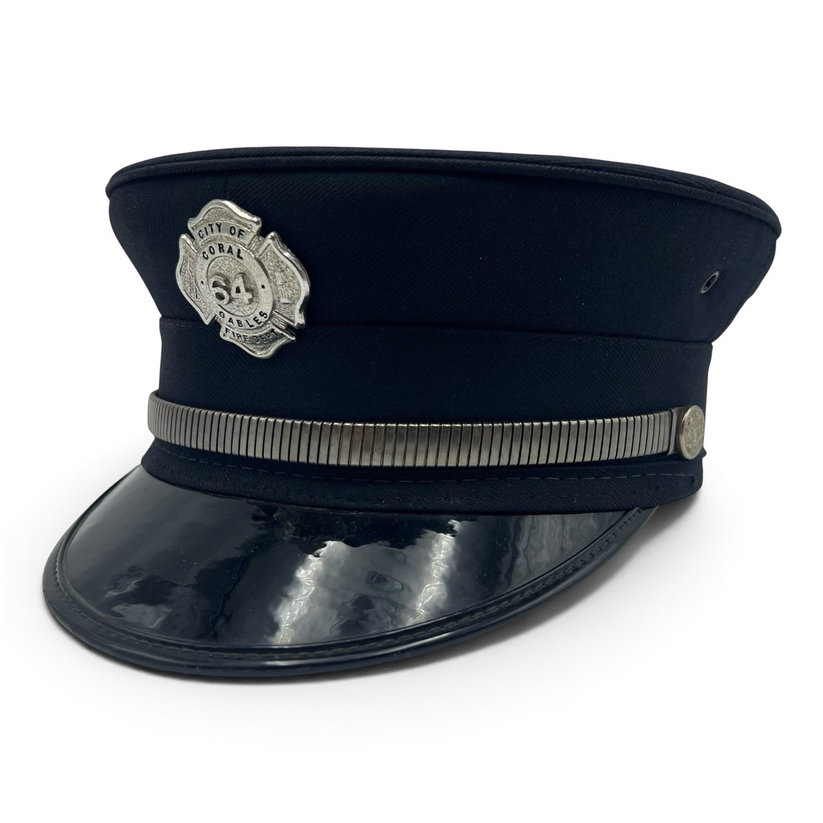 Vintage City of Coral Gables Fire Department Dress Uniform Hat Cap Badge #64 USA