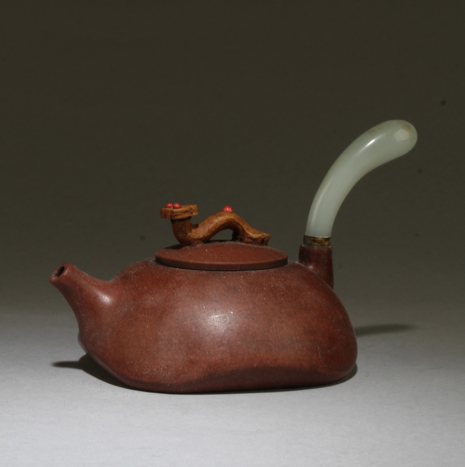 A Zisha Teapot, with a jadestone handle