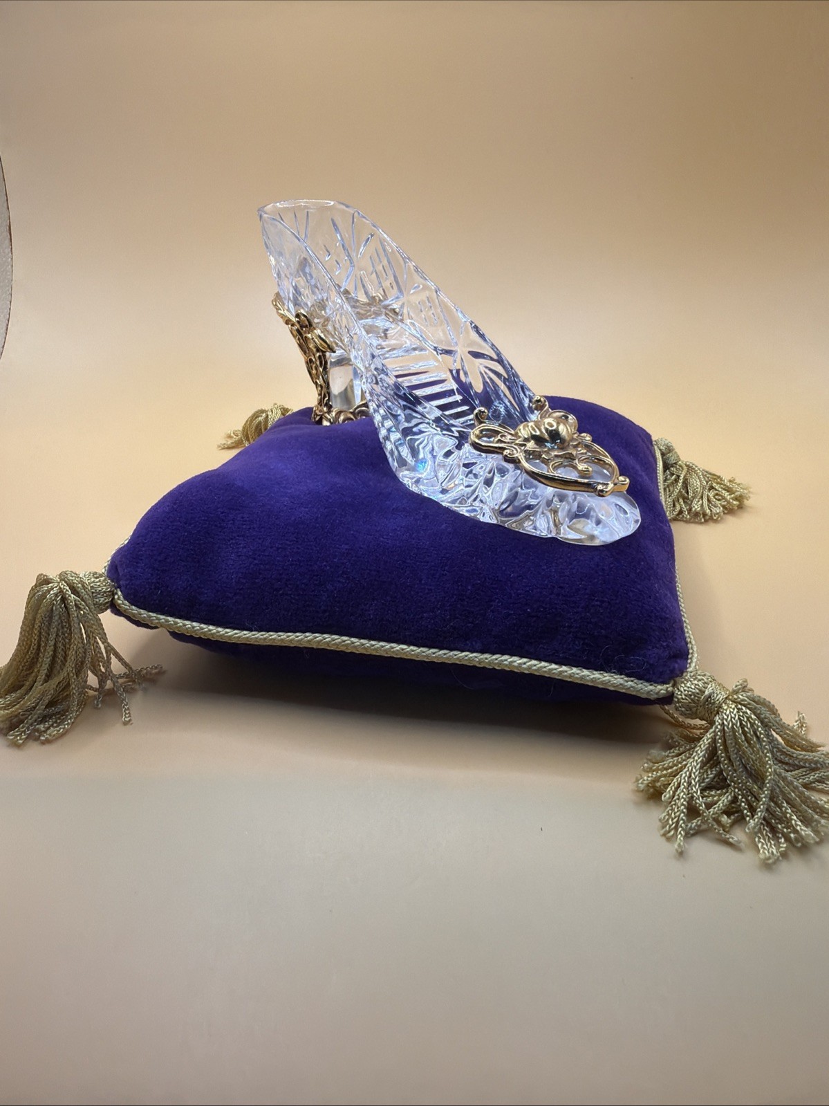 Franklin Mint Cinderella Glass Slipper Crystal 24K Gold Plated NEW No Box