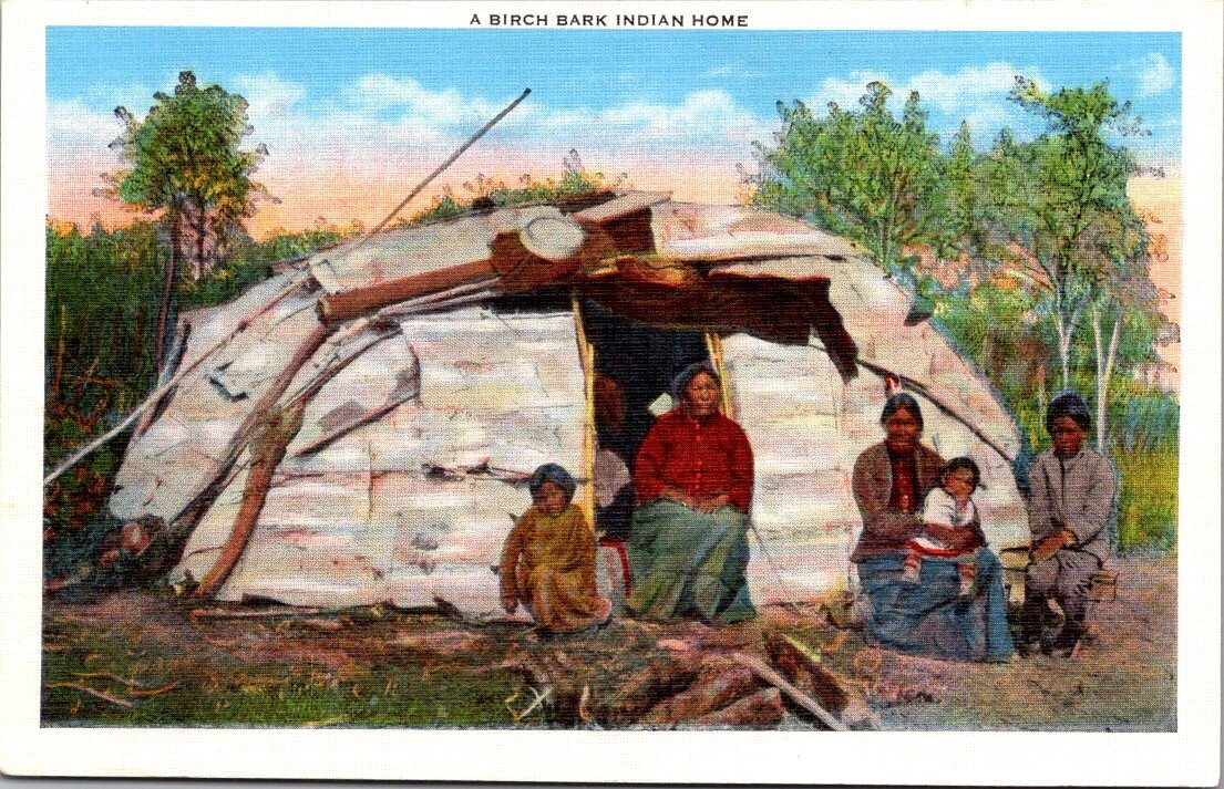 BIRCH BARK INDIAN HOME Native American Postcard