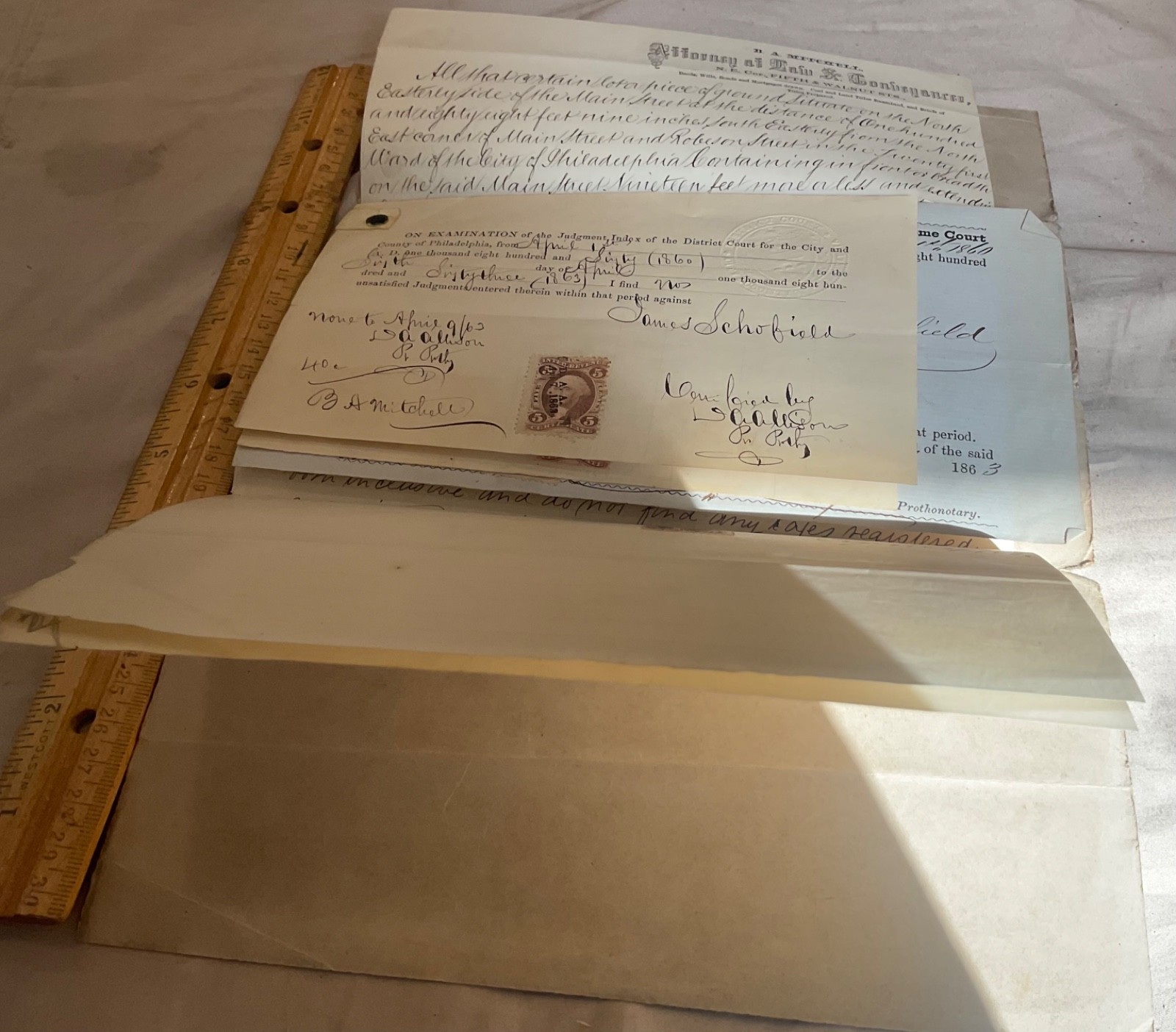 1860s Philadelphia PA  Civil War Era legal judgements w Revenue Stamps