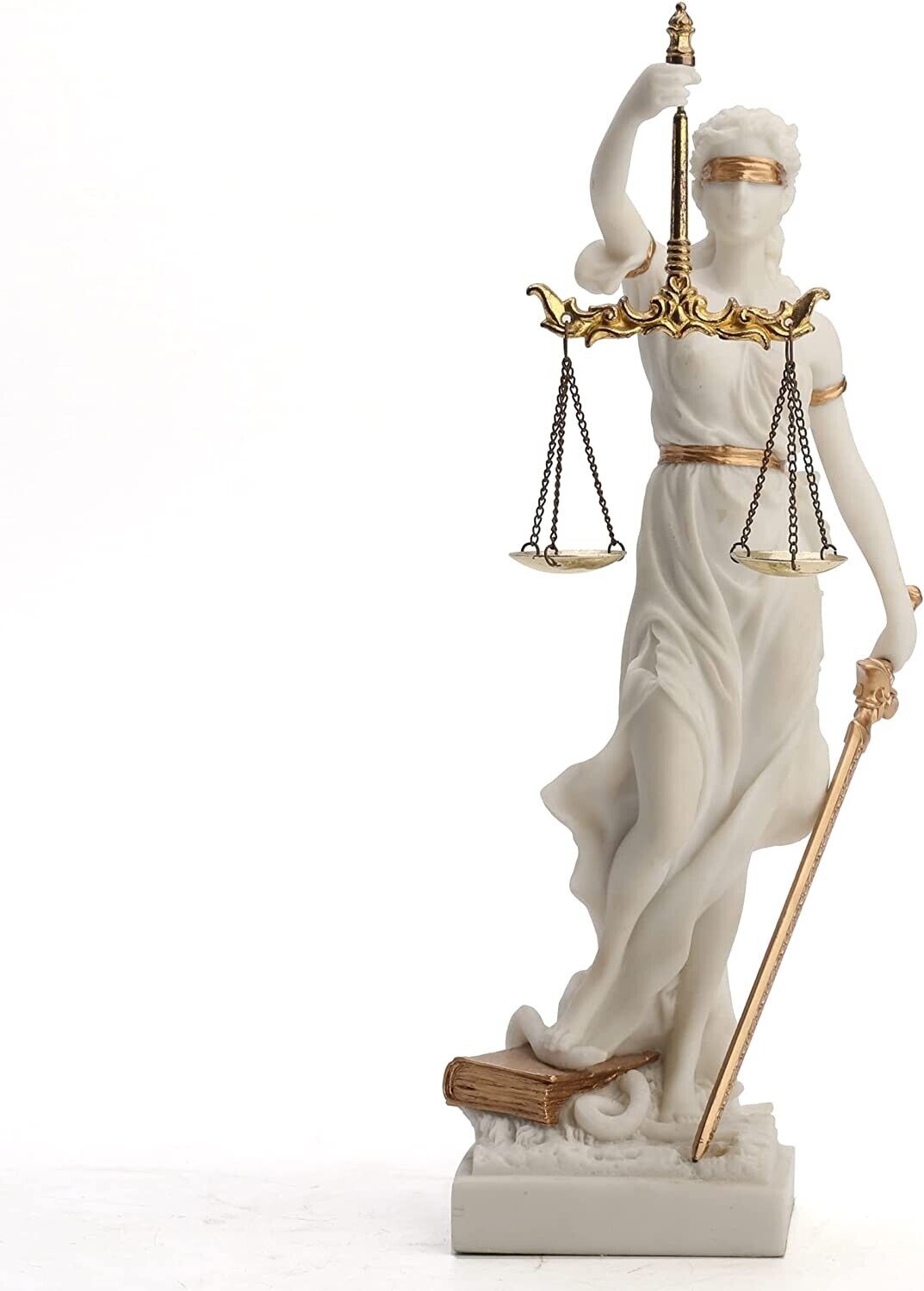 Veronese Design 12 Inch Blind Lady Justice Themis Resin Statue White Gold Finish