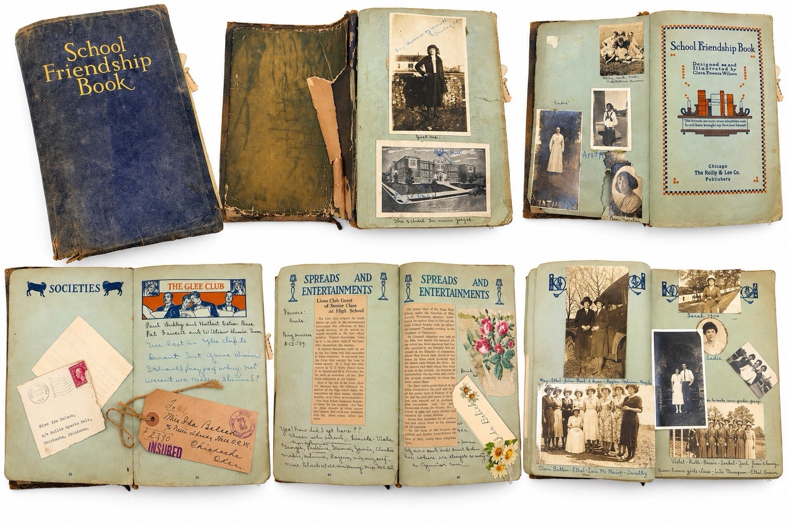 Antique 1920s Oklahoma High School Scrapbook 50+ Photos Letters Ephemera