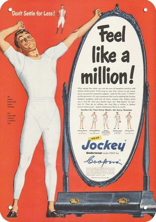1950 JOCKEY MEN\'S LONG UNDERWEAR DECORATIVE METAL SIGN 1950 JOCKEY MEN\'S LONG UNDERWEAR DECORATIVE METAL SIGN