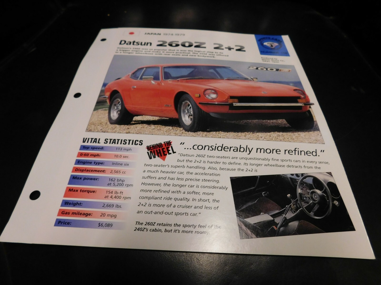 1974-1979 Datsun 260Z 2+2 Spec Sheet Brochure Photo Poster 75 76 77 78 1974-1979 Datsun 260Z 2+2 Spec Sheet Brochure Photo Poster 75 76 77 78