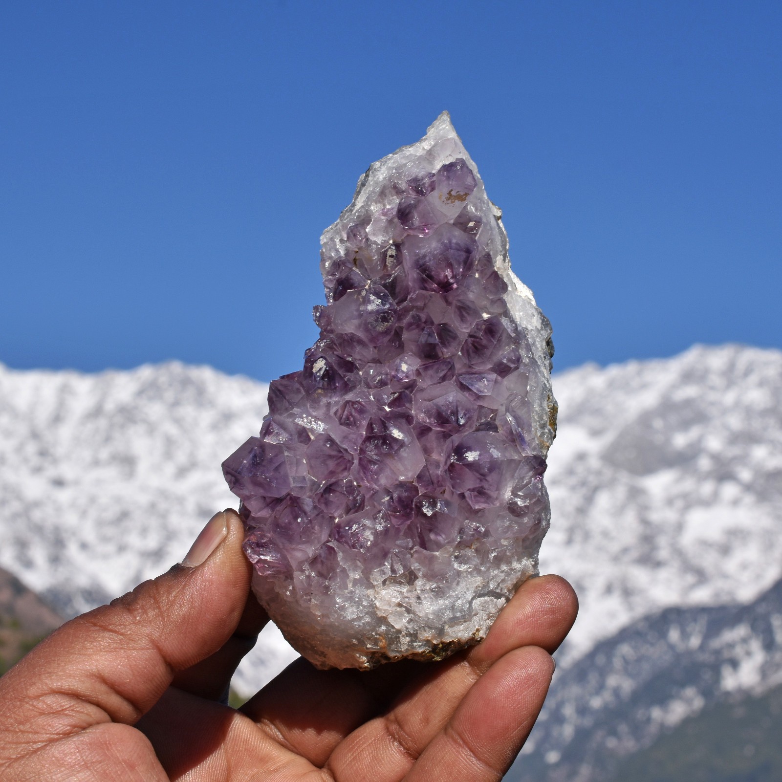 AMETHYST QUARTZ  CRYSTAL CLUSTER ON MATRIX HIMALAYAN GLACIER ICE GEODE SECTION