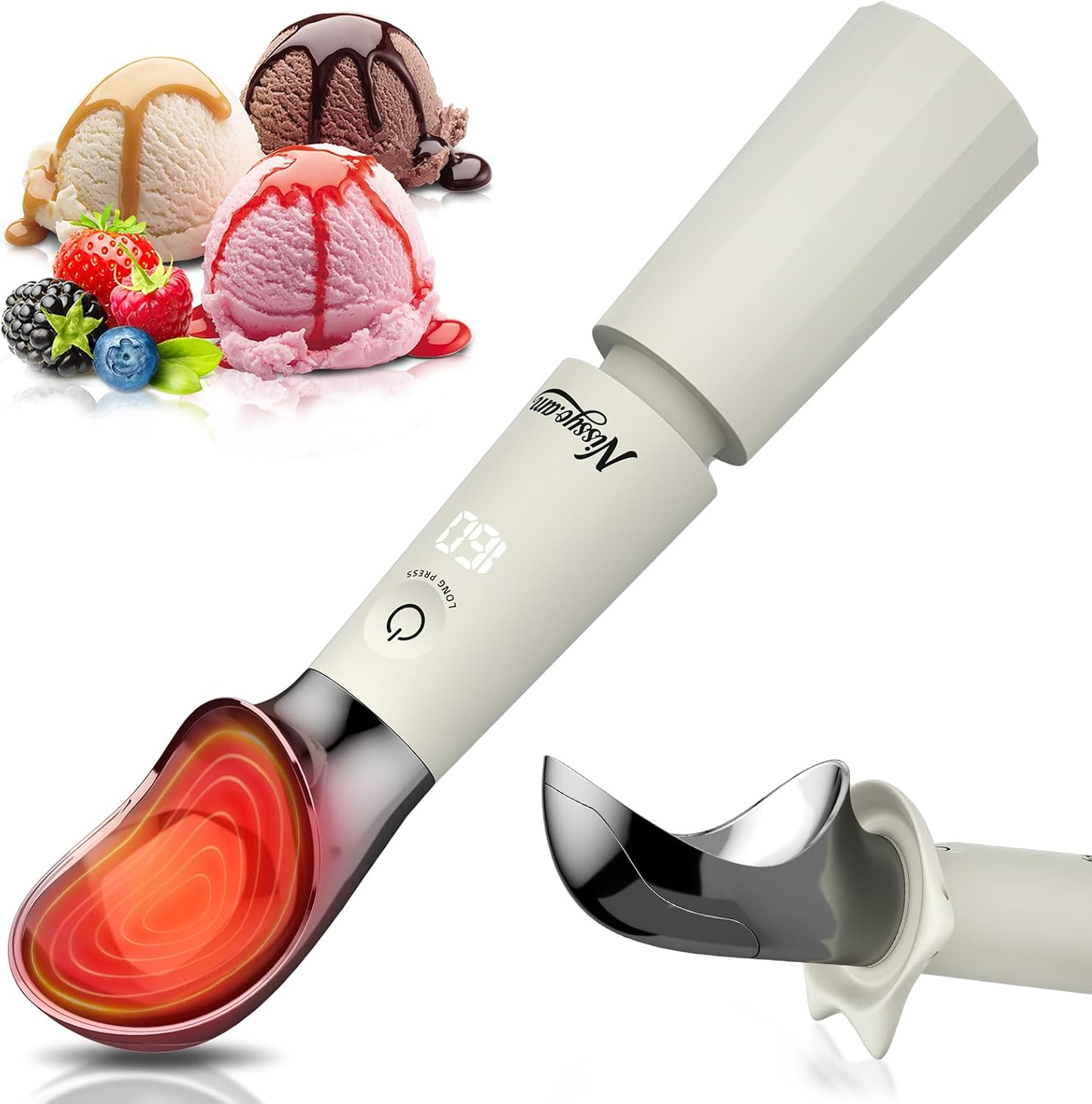 Heated Ice Cream Scoop, Rechargeable Electric Scooper for Hard Ice Cream