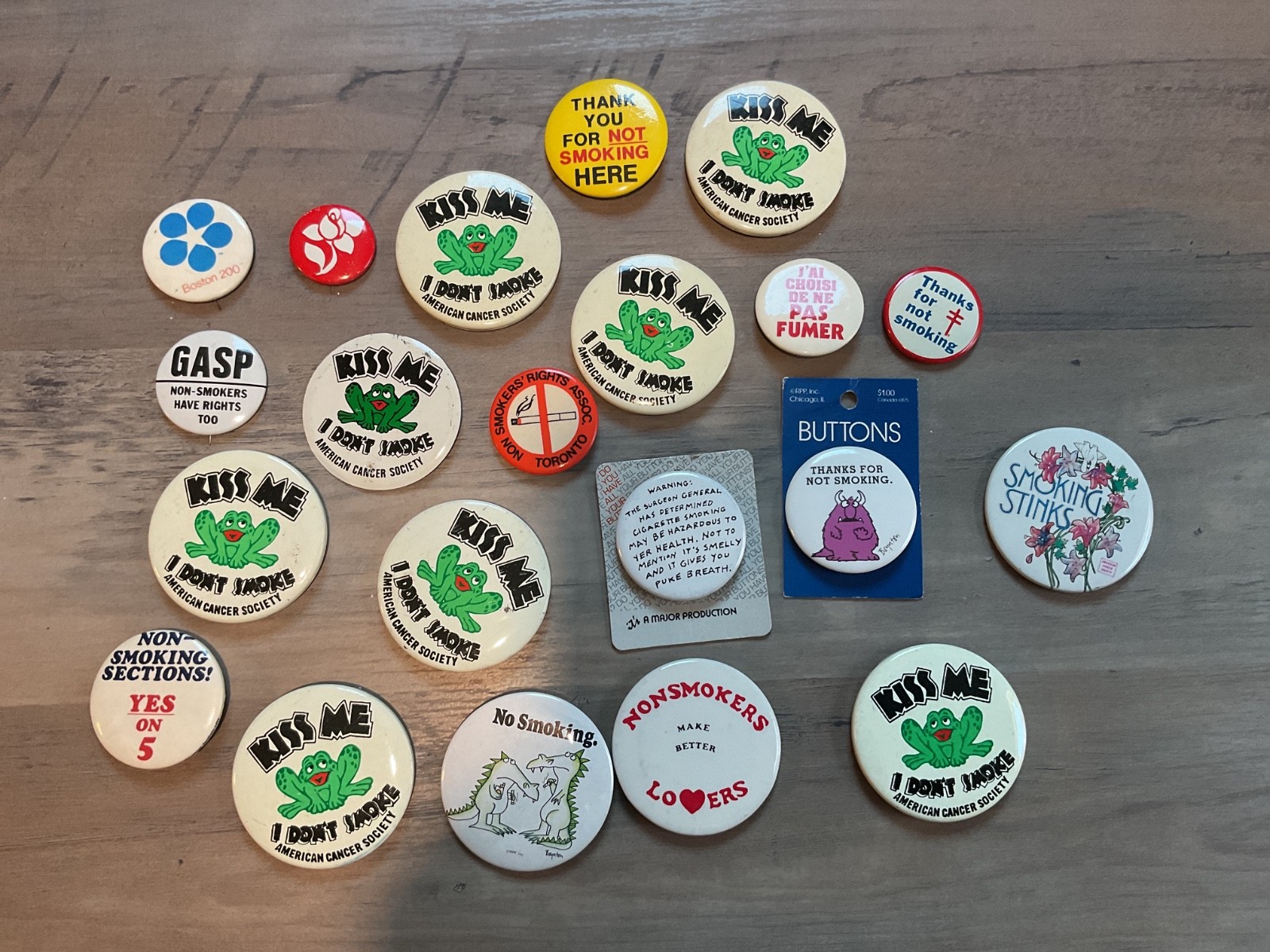 21 Anti No Smoking Vintage Pin Button Lot American Lung Association, Toronto++