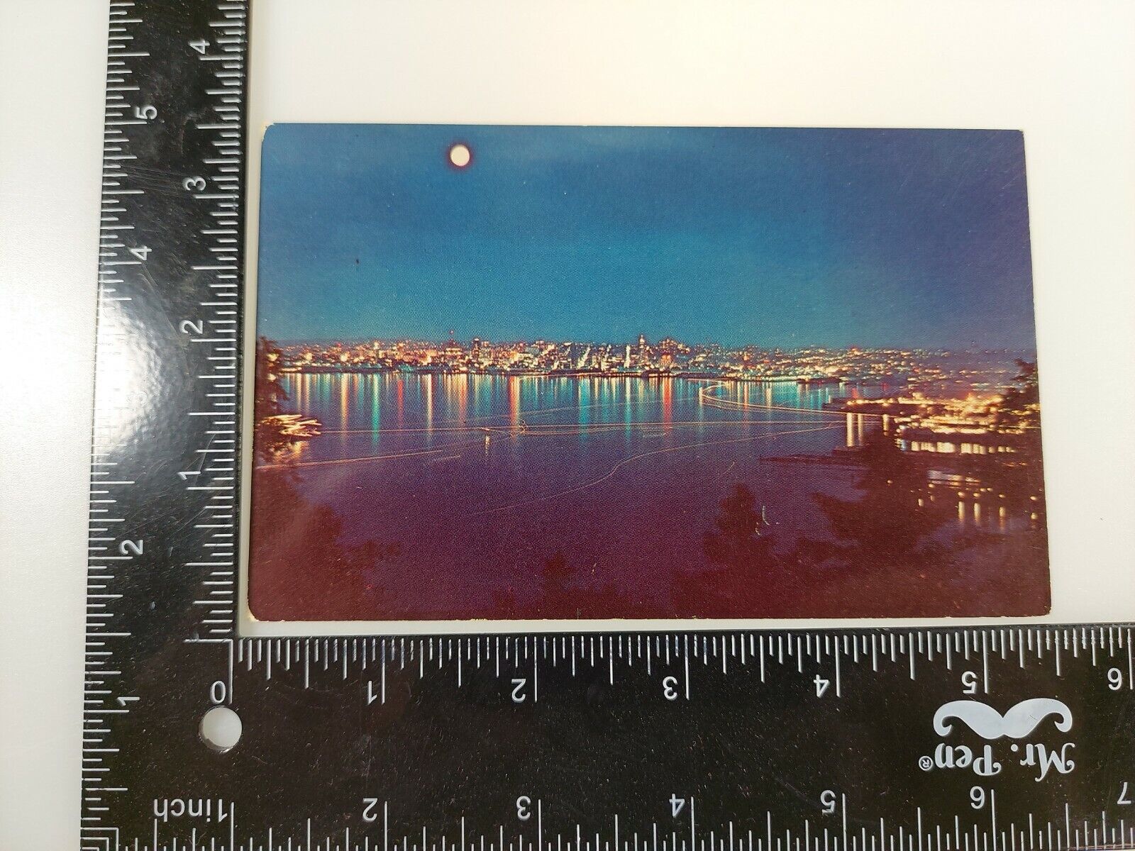 Seattle Harbor by Moonlight Washington WA Vintage Postcard Card Old Chrome Card