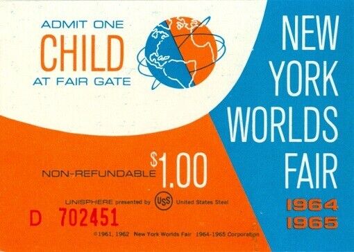 Vintage Original 1964 New York World's Fair Children's Admission Ticket