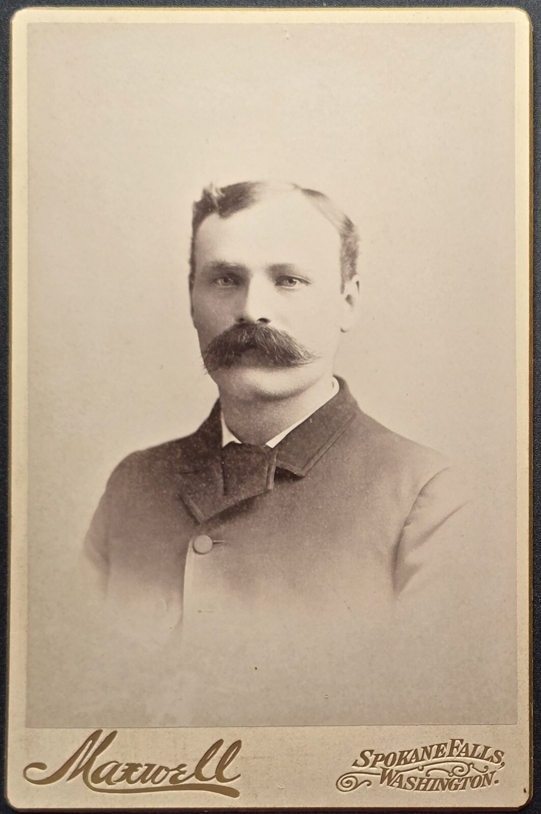 1890s Cabinet Card Portrait Maxwell Studio Spokane Falls WA Mustache Gentleman 1890s Cabinet Card Portrait Maxwell Studio Spokane Falls WA Mustache Gentleman