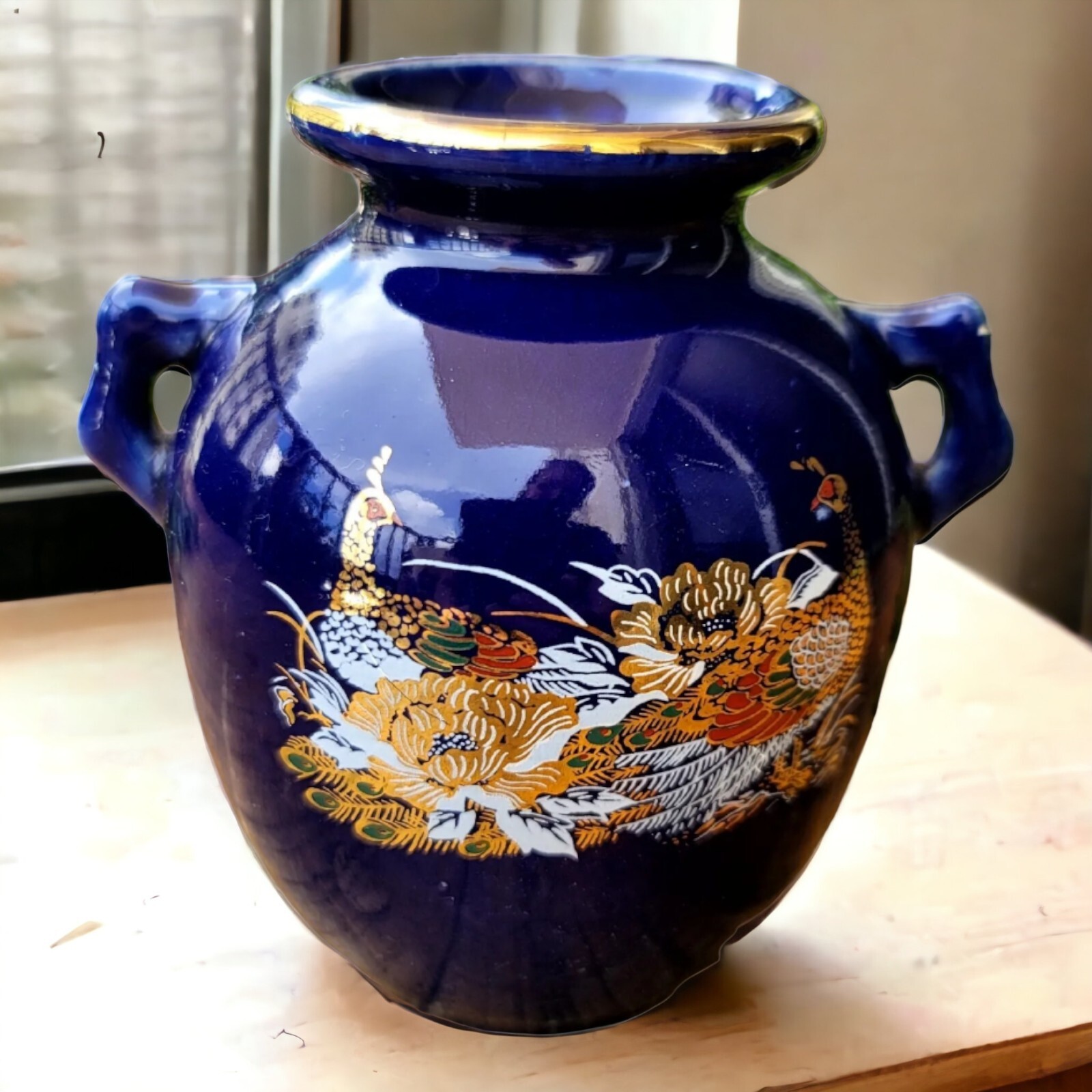 Vintage Cobalt Blue Japanese Porcelain Small Vase  4.5