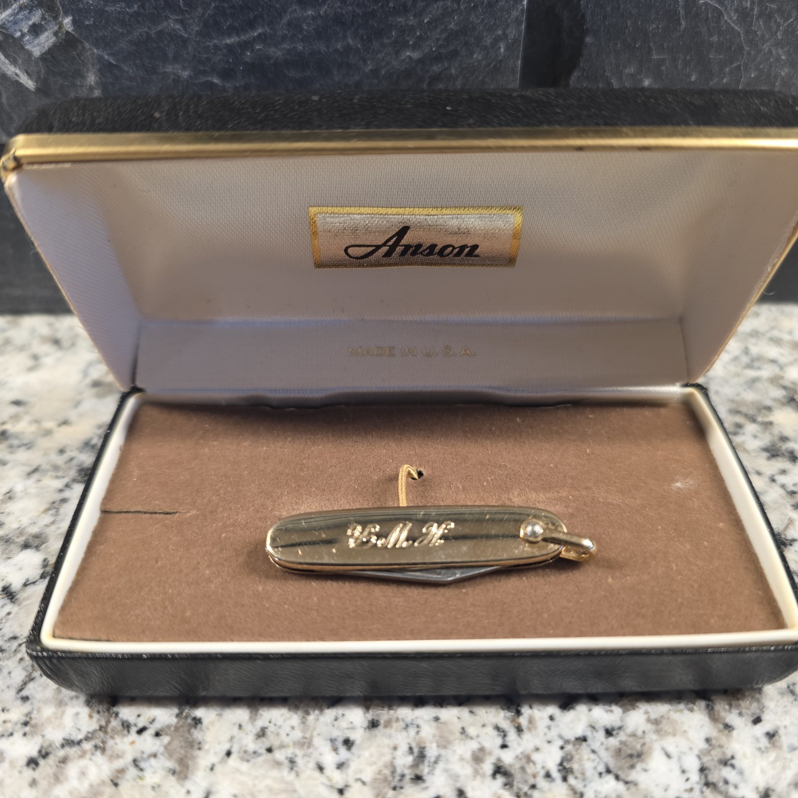 Vintage Anson Gold-Tone Miniature Pocket Knife Charm / Watch Fob in Original Box