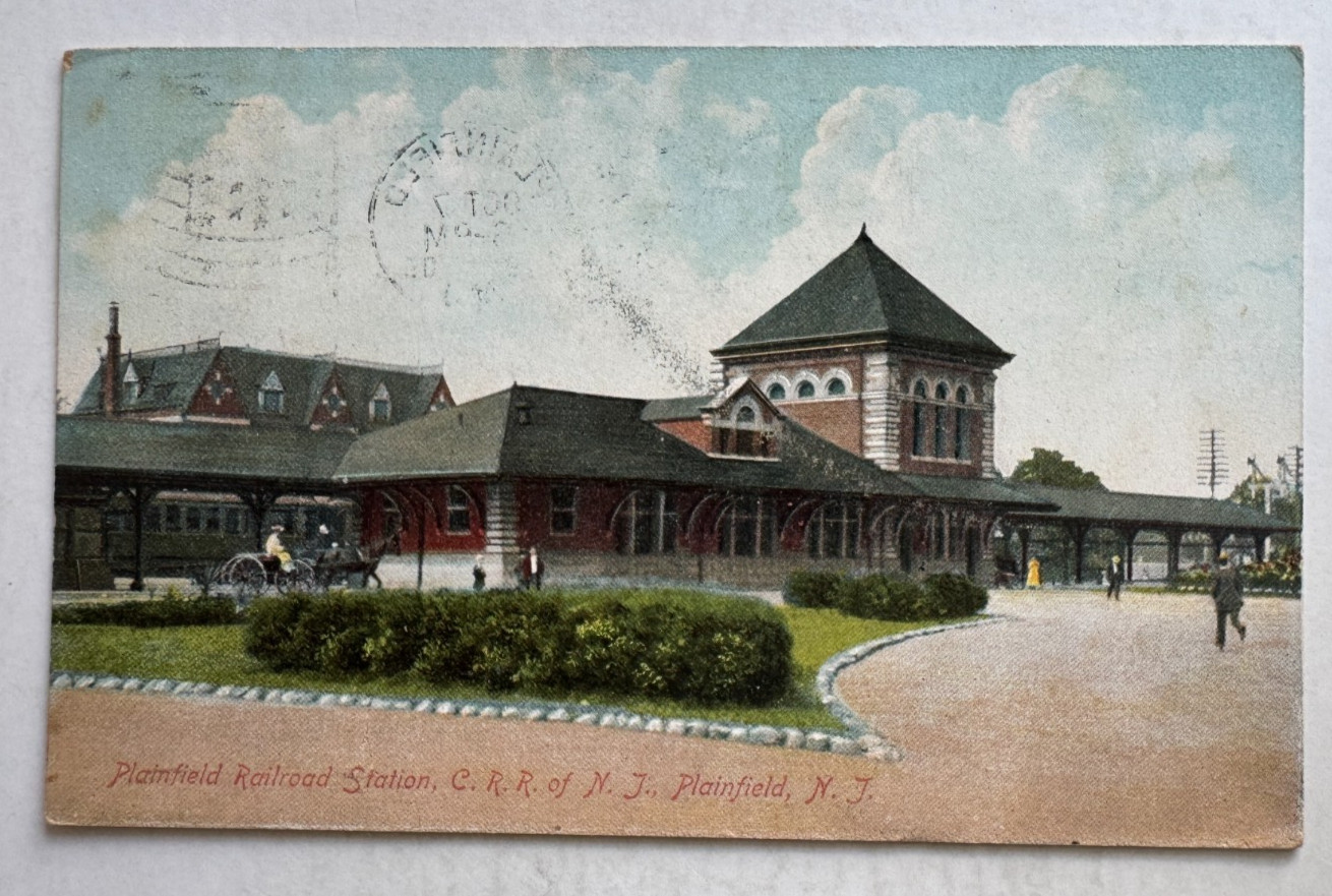 1909 NJ Postcard Plainfield New Jersey CRRNJ Railroad Station RR Train Depot