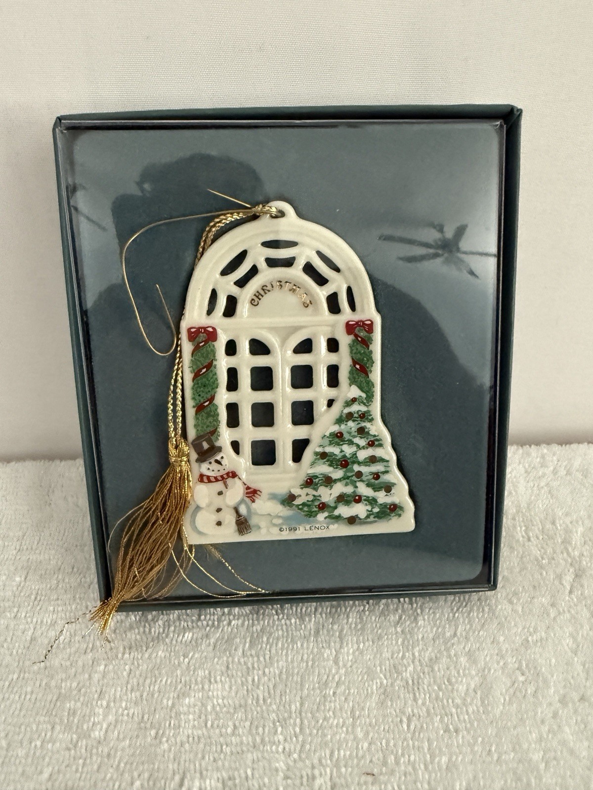 Vintage LENOX 1991 Window Homecoming Series China Christmas Ornament w Box