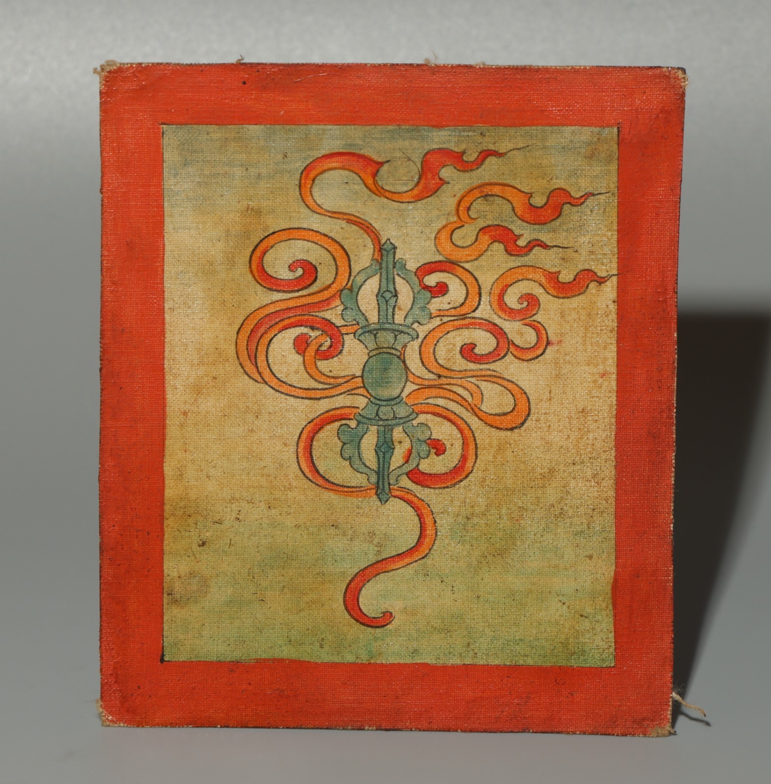Tibet 19th Century Old Antique Buddhist Tsaklis Miniature Thangka Vajra Dorje
