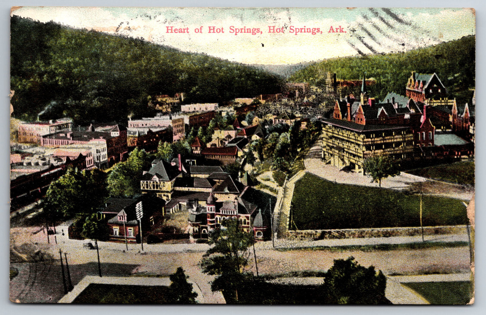 Vintage Postcard AR Hot Springs Business Dirstrict Aerial View c1909 -*2790