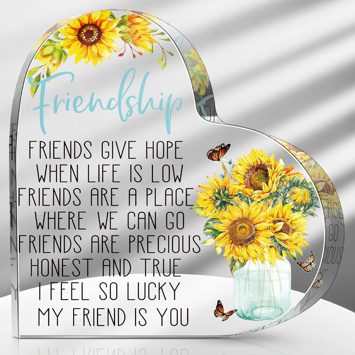 Friendship Gift for Best Friend Women Birthday Cheer Up Acrylic Heart Sunflower Friendship Gift for Best Friend Women Birthday Cheer Up Acrylic Heart Sunflower