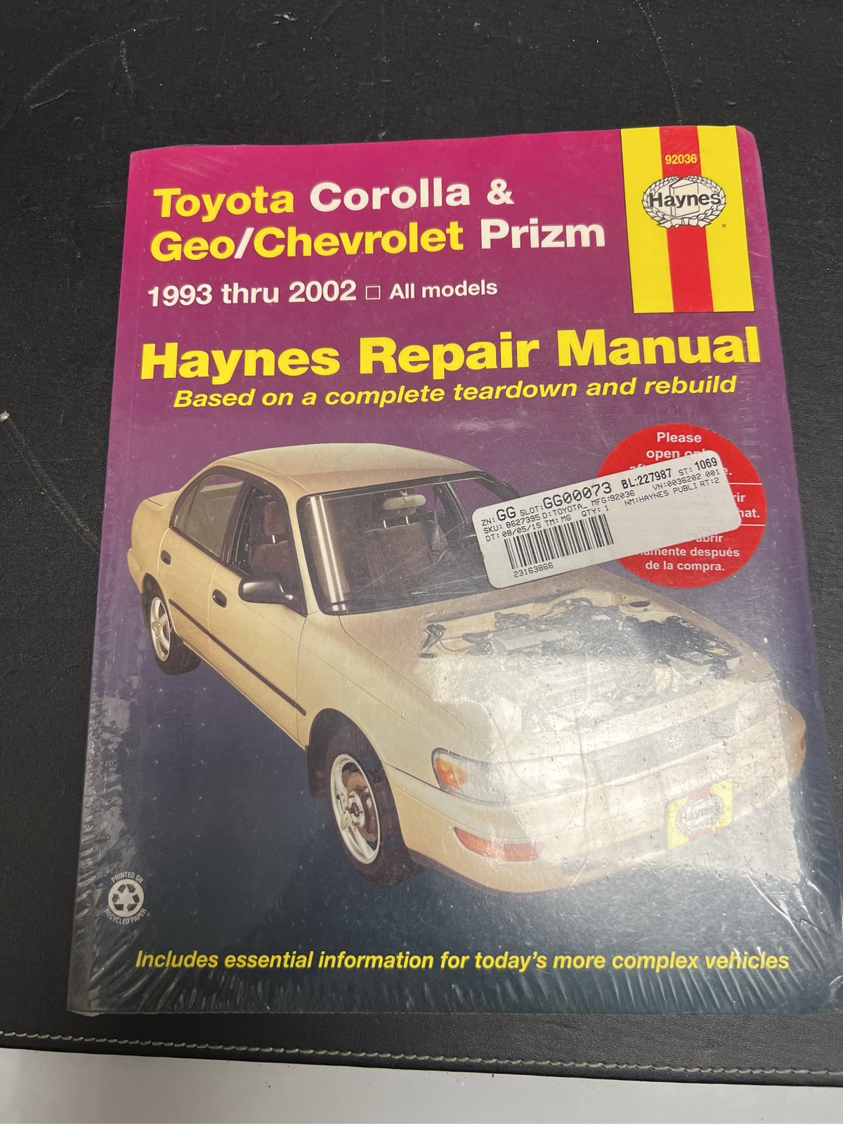 Haynes Repair Manual 92036 Toyota Corolla Geo Chevrolet Prizm 1993-2002