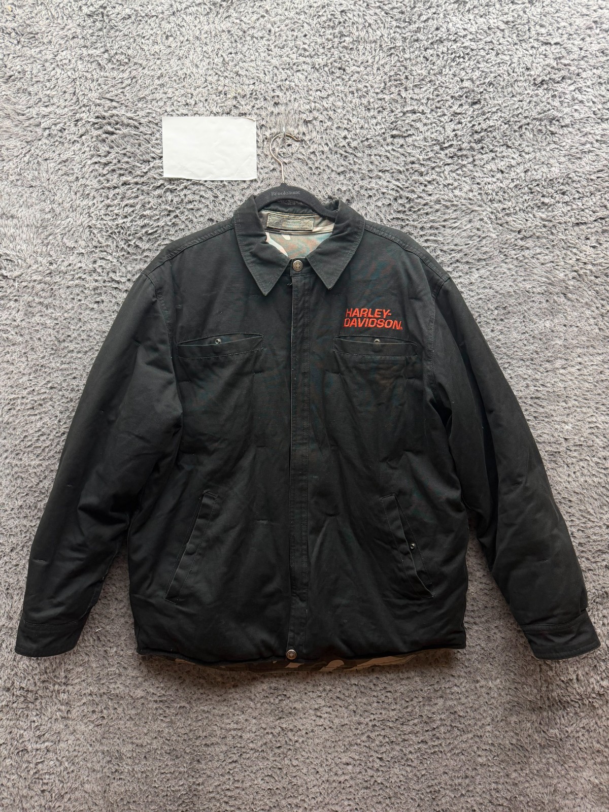 Harley Davidson Motorcycles Embroidered Reversible Camou Jacket Black Size L/XL Harley Davidson Motorcycles Embroidered Reversible Camou Jacket Black Size L/XL