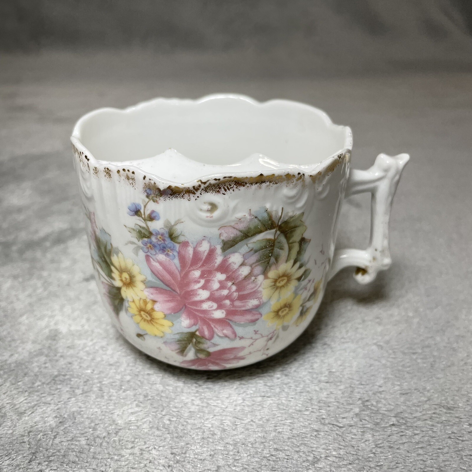 Vintage Antique Handpainted Porcelain Mustache Cup No Markings Pink Flowers