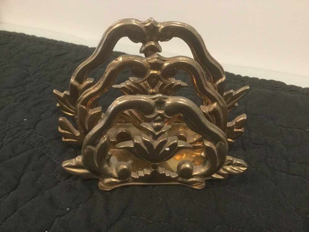 Vintage Brass Letter Napking Holder Embossed Scroll Heavy WoWee