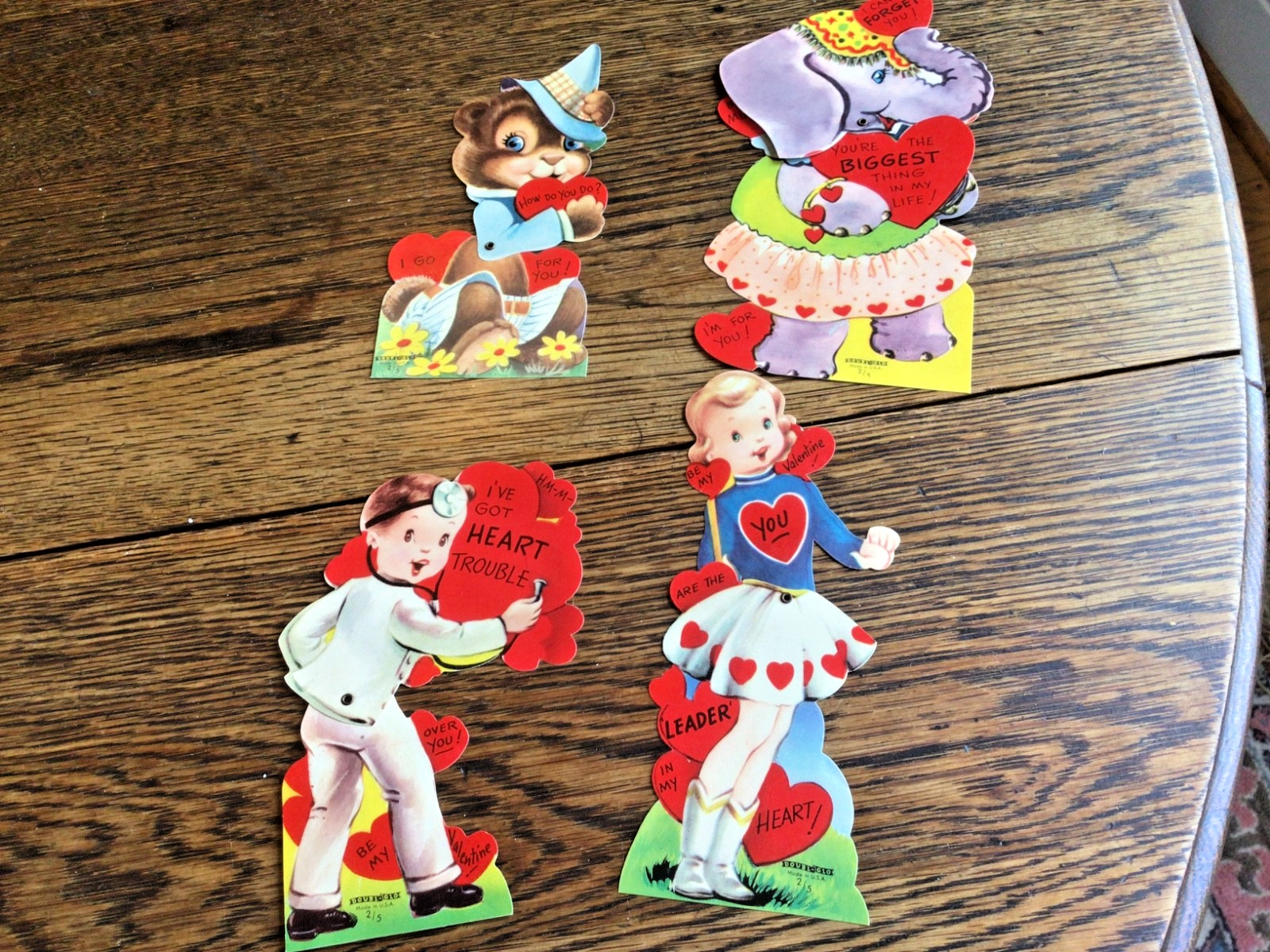 4 Vtg Mechanical Valentines Day Cards 1940 -50\'s USA Moving Doubl-Glo