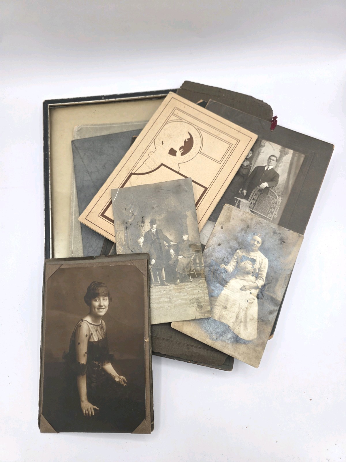 Antique Victorian Edwardian Photo Lot Studio Framed Portrait Flapper 1920s