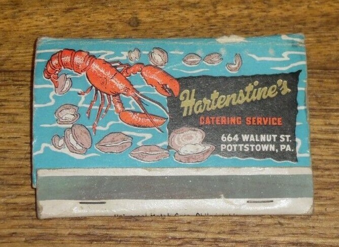 Vintage Advertising Matchbook - Hartenstine\'s Clam Bakes - Pottstown PA