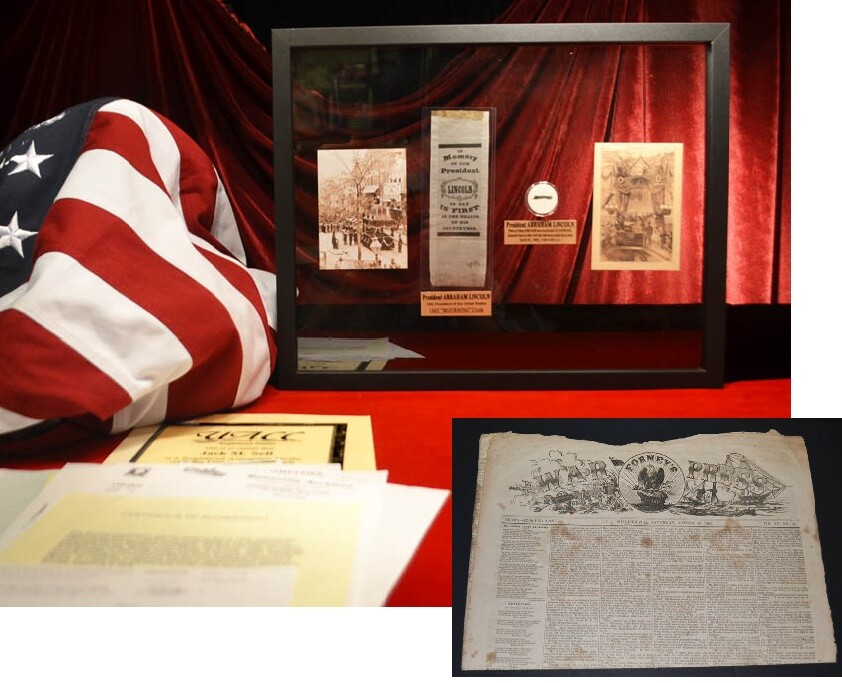 Rare 1865 LINCOLN Mourning CLOTH & Honor Guard ARM BAND, NEWSPAPER