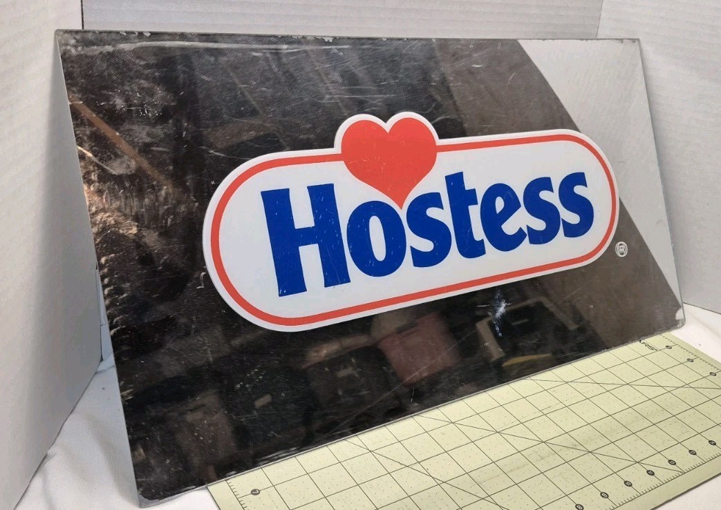 Vintage Hostess Heart Logo Mirrored Acrylic / Plastic Rack Topper Sign 12x22 