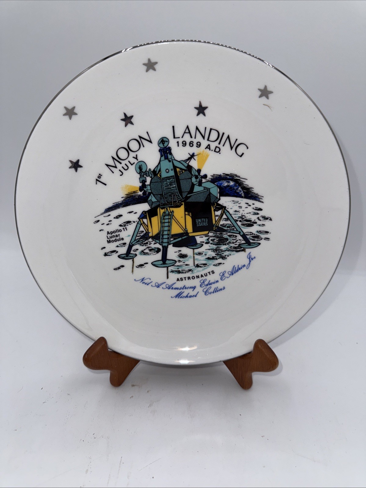 Apollo 11 Moon Landing Commemorative Plate Salisbury Made In England Ceramic GC