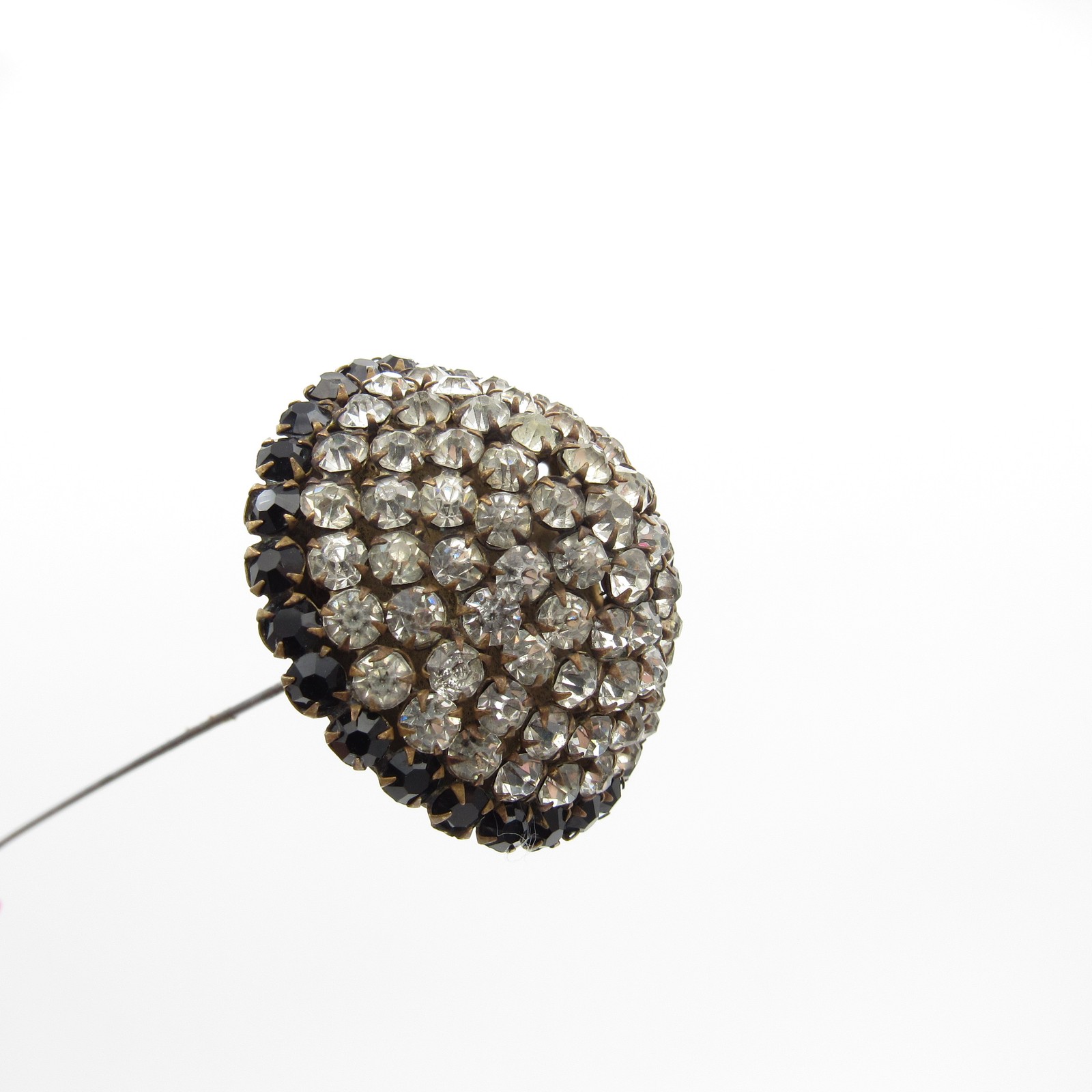 Antique Hatpin EXTRA Large Clear and Black Domed Rhinestone Hat Pin