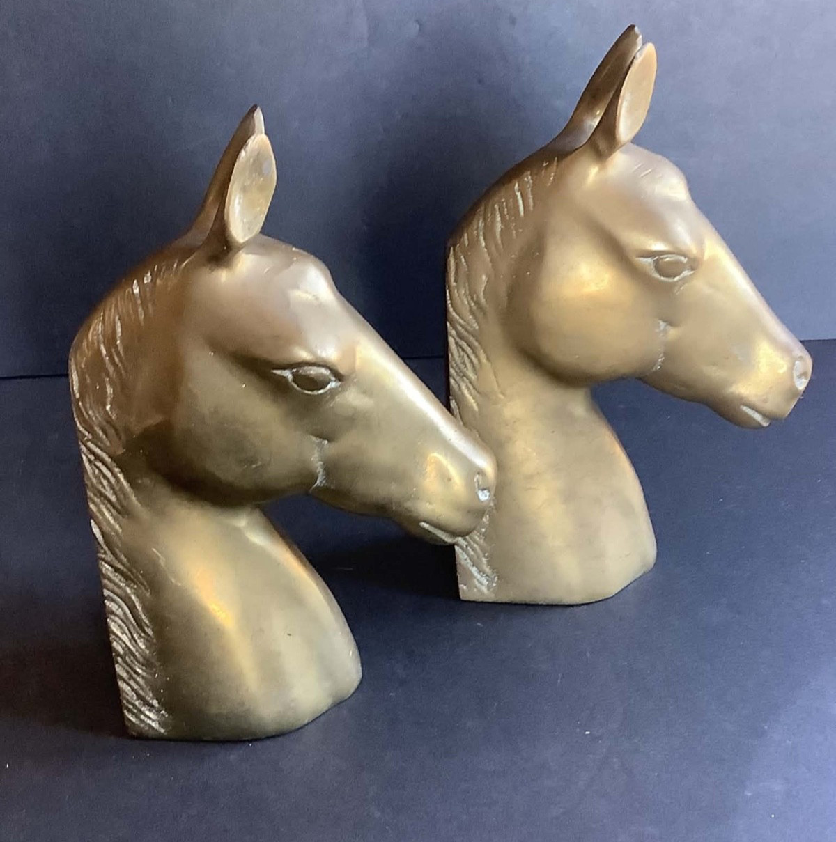 Pair of Mid-Century Vintage Brass Horse Head Bookends 1950's Made in Korea