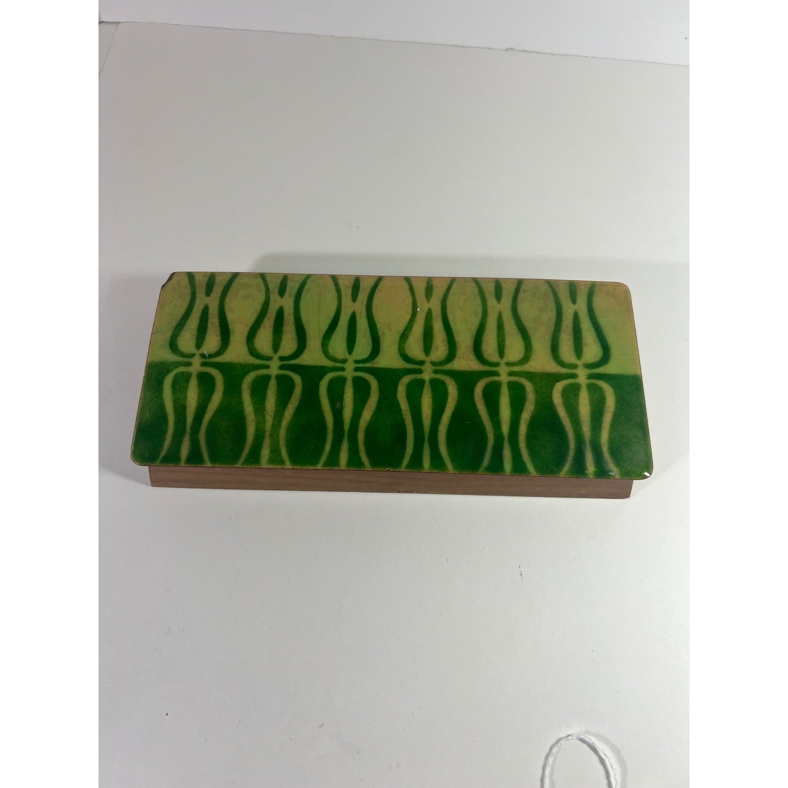 MCM Ernest Sohn Copper Enameled Wood Playing Card Trinket Box Green 4 x 9