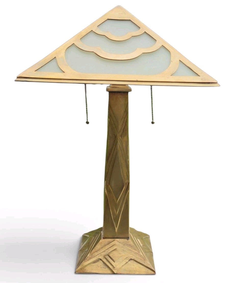 Vintage Bloomingdale's Collection Brass Art Deco Table Lamp Geometric 23