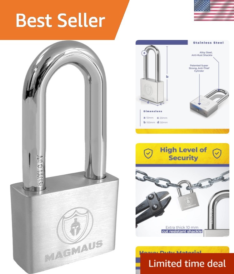 Secure Your Valuables: Heavy-Duty Stainless Steel Padlock with Anti-Cut Shackle