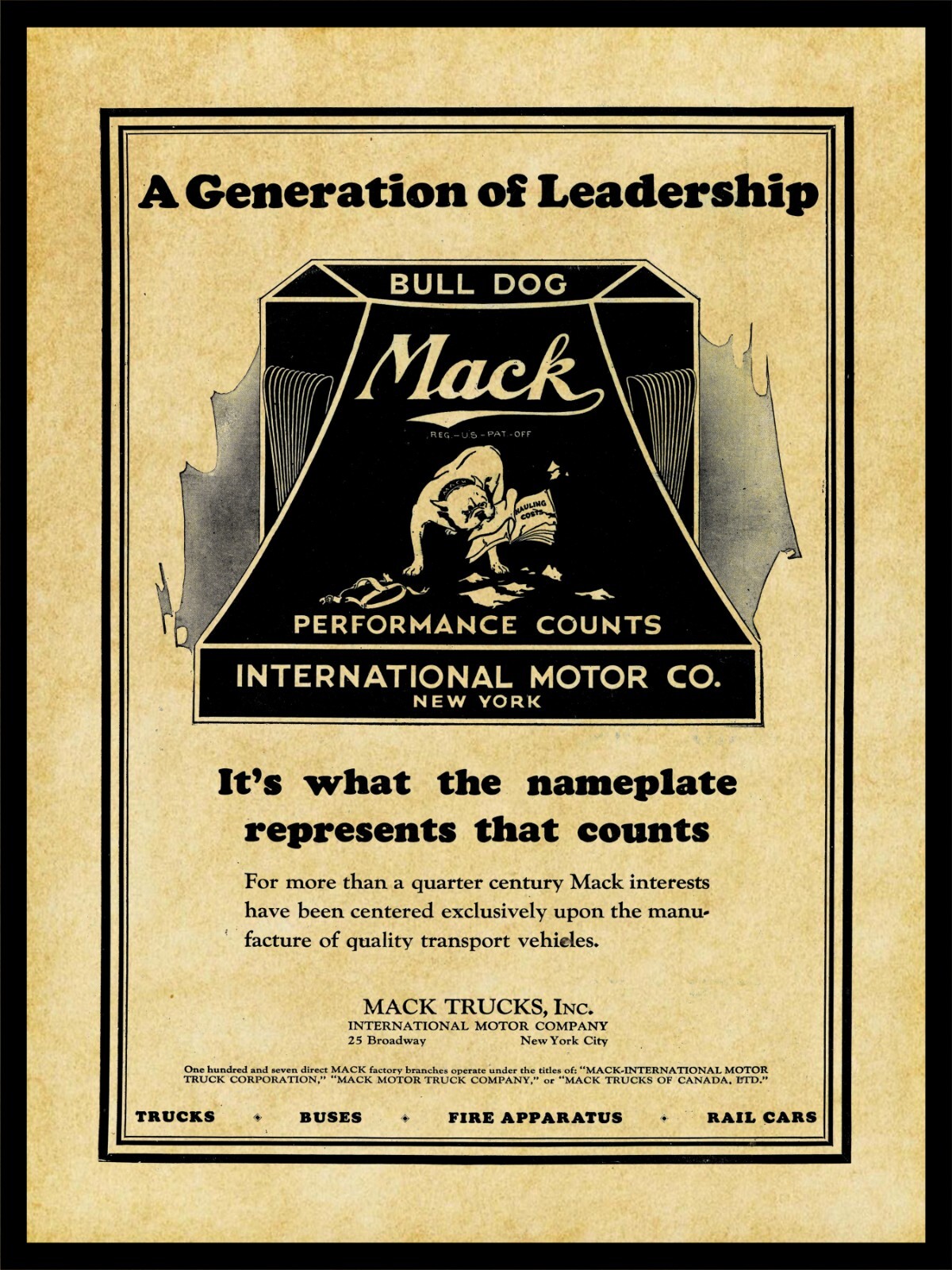 1926 Mack Bull Dog Trucks- Performance NEW Metal Sign 24\