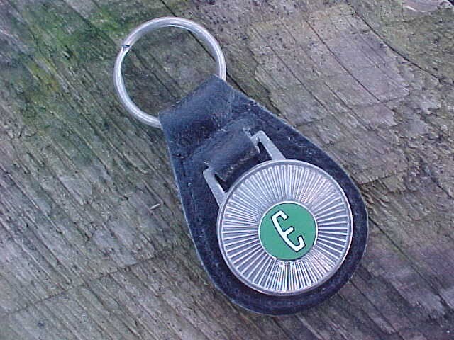 1958 1959 FORD EDSEL E CLASSIC CAR CHROME LEATHER KEY FOB UNIQUE EXC NOS