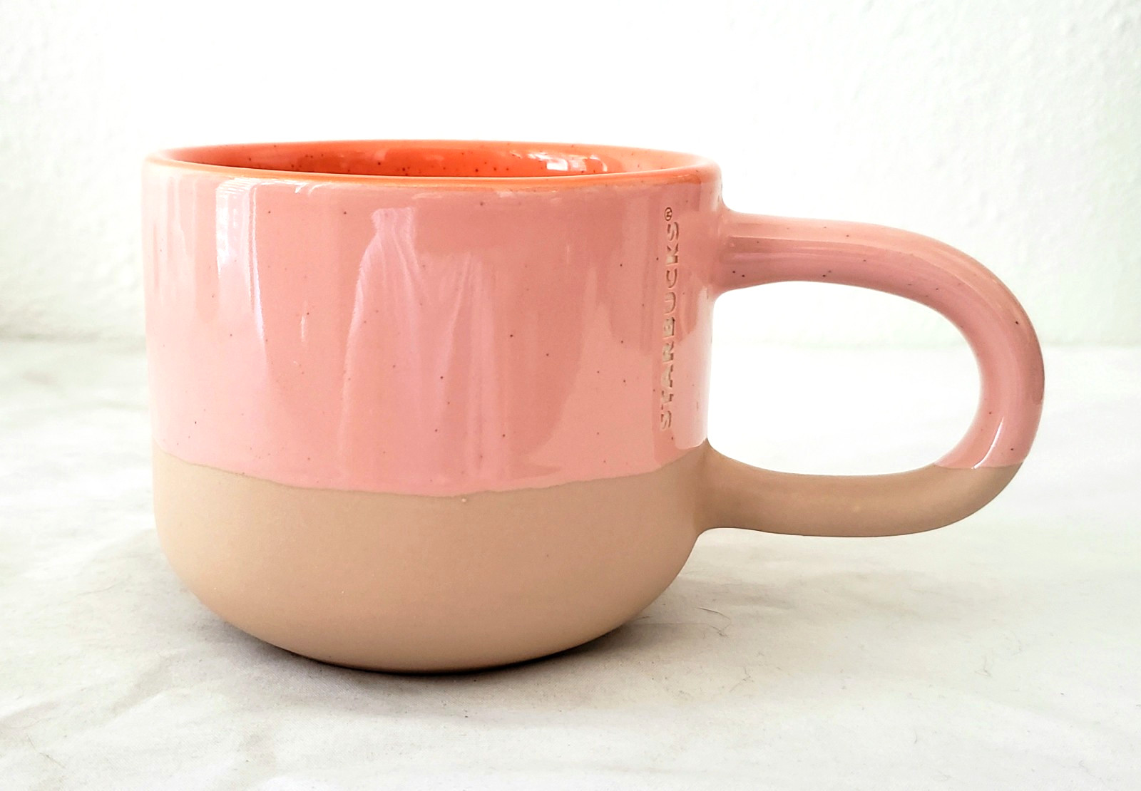 Starbucks 12 oz Pink & Orange Two-Tone Long D Handle Mug Starbucks 12 oz Pink & Orange Two-Tone Long D Handle Mug