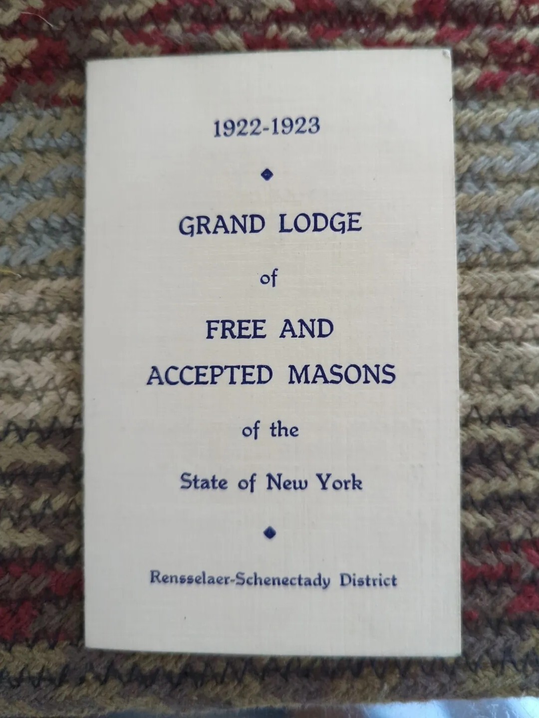 Antique 1922-23 Free Mason Masonic Bifold State of NY Rensselaer Scenectady