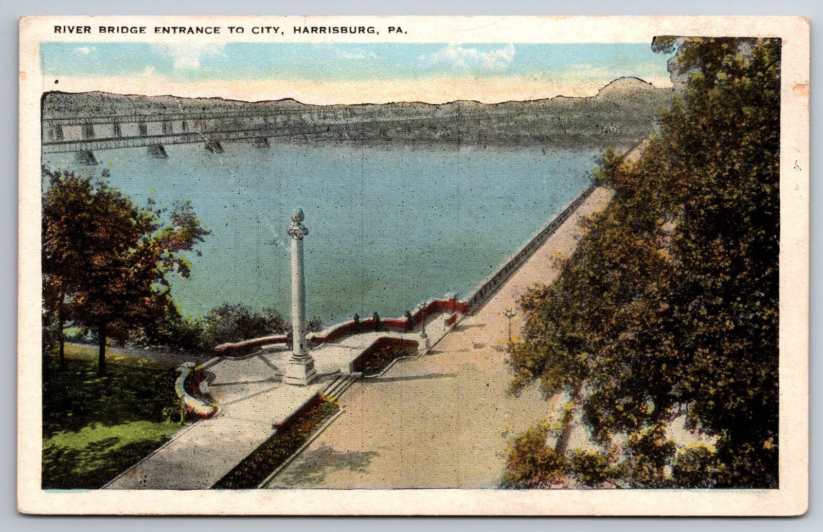 Vintage Postcard PA Harrisburg River Bridge Entrance to City Aerial View -5473